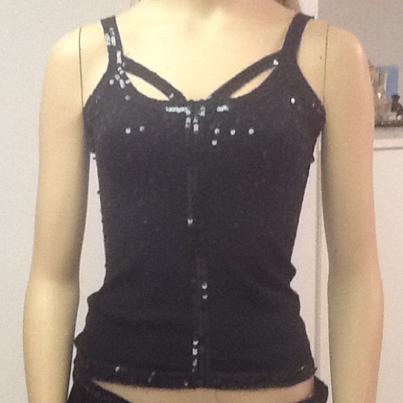 "Say What" Pretty Black Spun Silk Sequin Tank