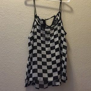 Black and white checkered sheer tank