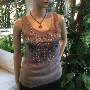 Handmade Chan Luu beaded top with rust underlay