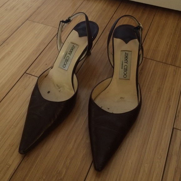 Jimmy Choo brown leather sling backs