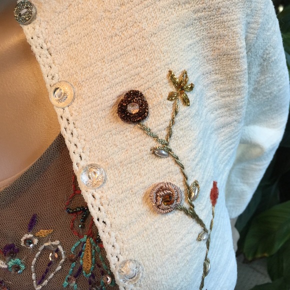 Vintage three-quarter sleeve sweater with beading - Picture 3 of 4