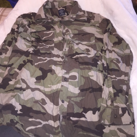 Long sleeve, button down camo shirt