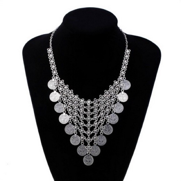 Boho Antique Silver Coin Necklace