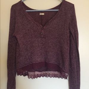 Hollister knit shirt with lace trim