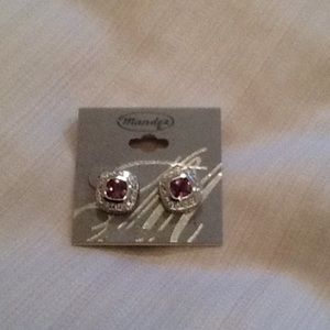 Silver tone and purple earrings