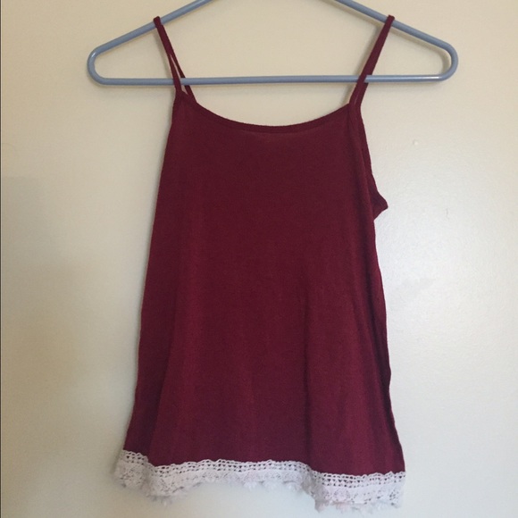 Tilly's red/ maroon tank top with white lace trim