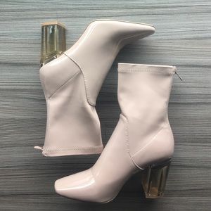 Nude Heeled Zip Up Boots