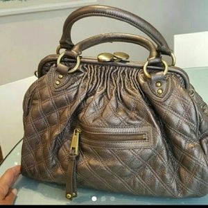 Taupe Mettallic Quilted Handbag