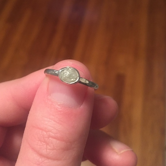 Raw Diamond Hammered Silver Ring Size 7.5
