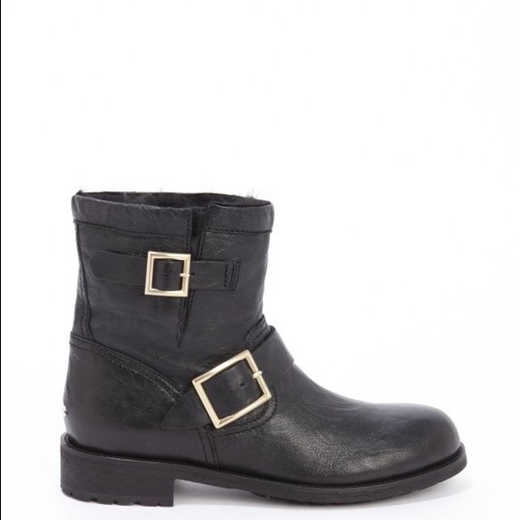 Jimmy Choo Shoes - New Leather 'youth' Rabbit Fur Lined Biker Boots