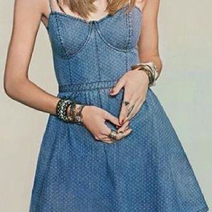 NWOT Dot Print Chambray Denim Bustier Dress