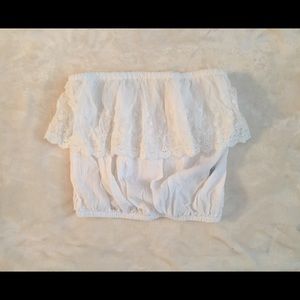 White Strapless Lace Crop Top