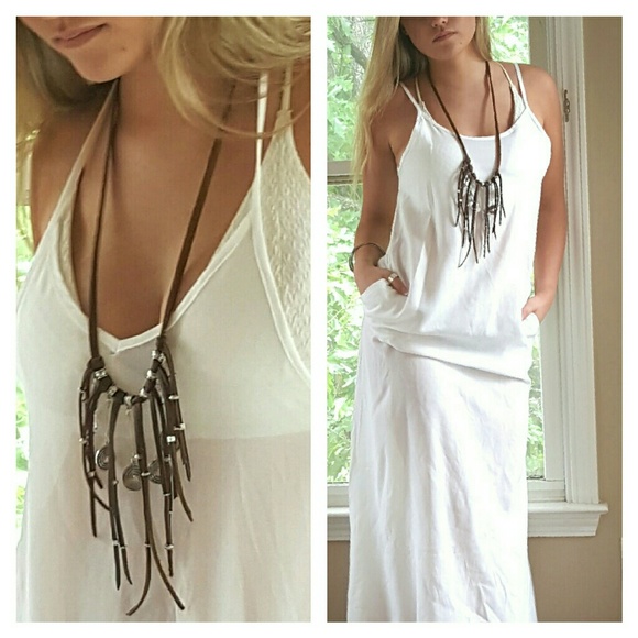 🌺HPx2🌺  Leather and Silver Tassel Necklace - Picture 2 of 4