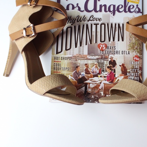 Shoes - Tan Faux Snake Skin Heels