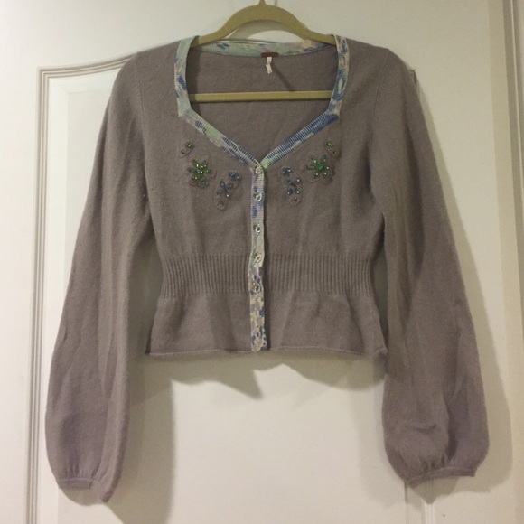 Grey embellished FreePeople cropped sweater size S