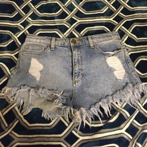 High waisted distressed shorts