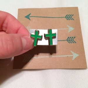 Green Cross Earrings