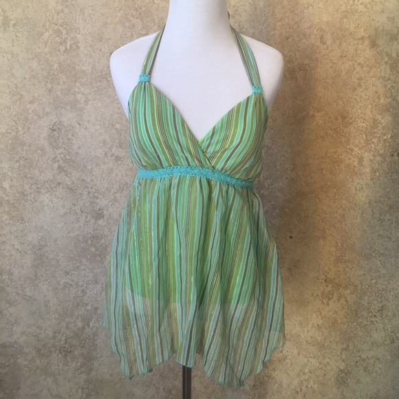 Jordache Tops - Green Chiffon Babydoll Halter top M