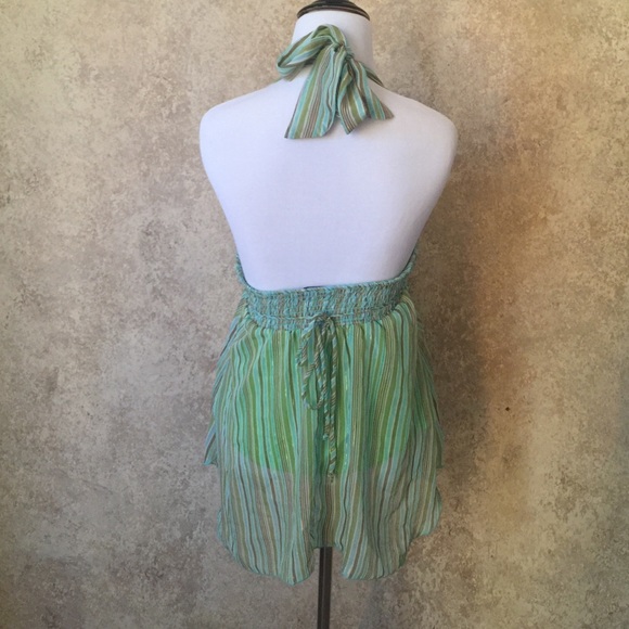 Green Chiffon Babydoll Halter top M - Picture 2 of 2