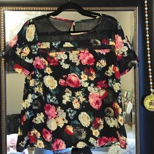 Floral top with mesh detail NWOT