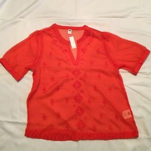Orange embroidered sheer top