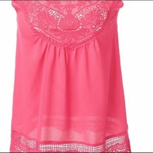 Velvet Isabelle Crinkle Viscose Lace Short Sleeve Blouse - Blush