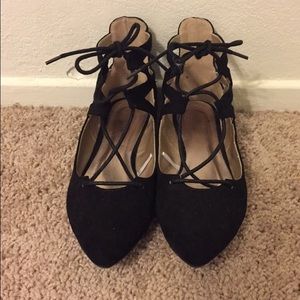 Black Suede Lace Up Flats