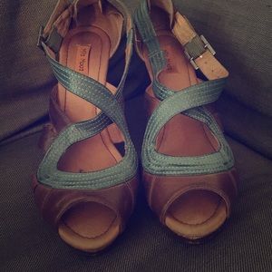 Miz mooz, adorable turquoise and tan wedges.
