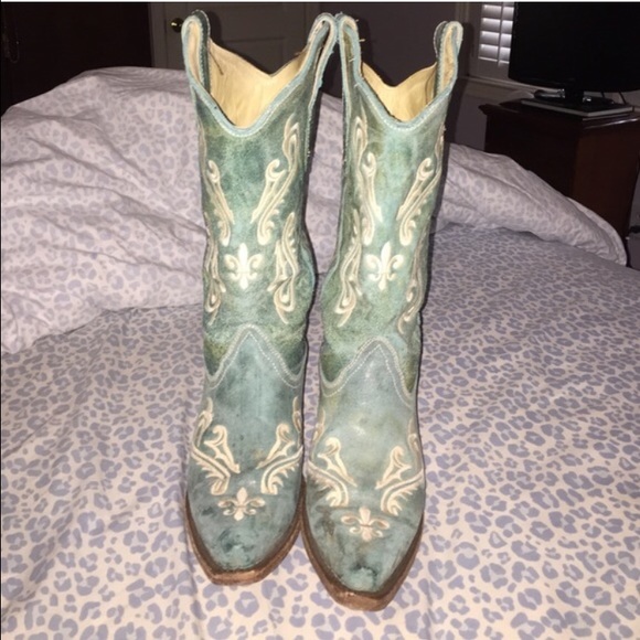 Teal blue embroidered Corral cowboy boots