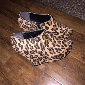 Leopard peep toe wedges