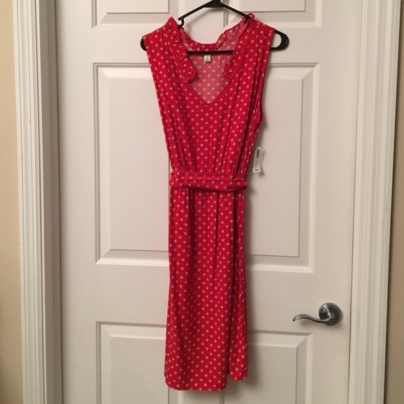 Red and tan polka dot dress