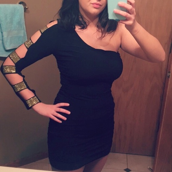 Little Black Cut Out Studded Long Sleeve Dress