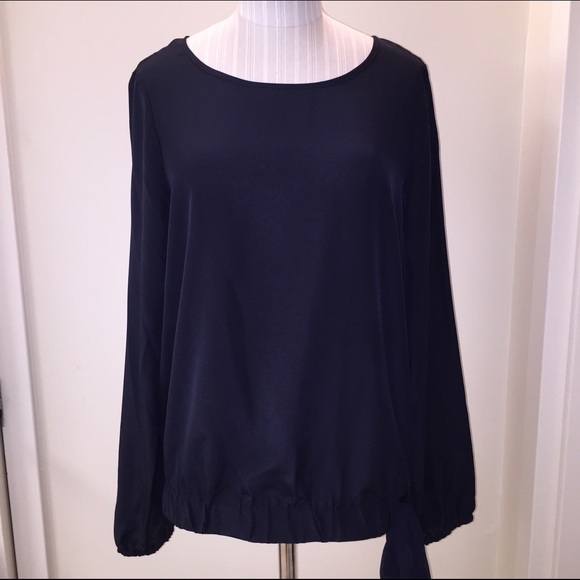 *NWT MICHAEL Michael Kors Tie Waist Top Navy Blue - Picture 1 of 3