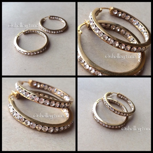 Jewelry - Gold Crystal Hoops