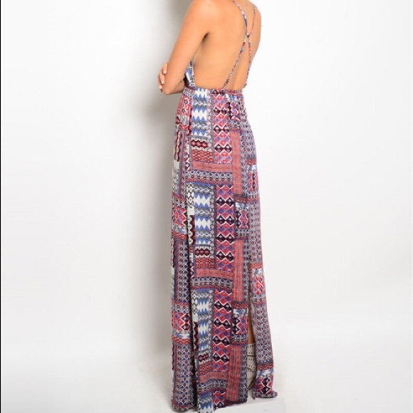 Stunning patchwork maxi dress w/split LAST CHANCE - Picture 2 of 4