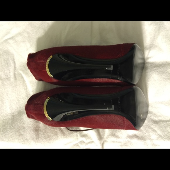 Burberry Calfskin Peep-Toe Ankle Boot in Red - Picture 1 of 3