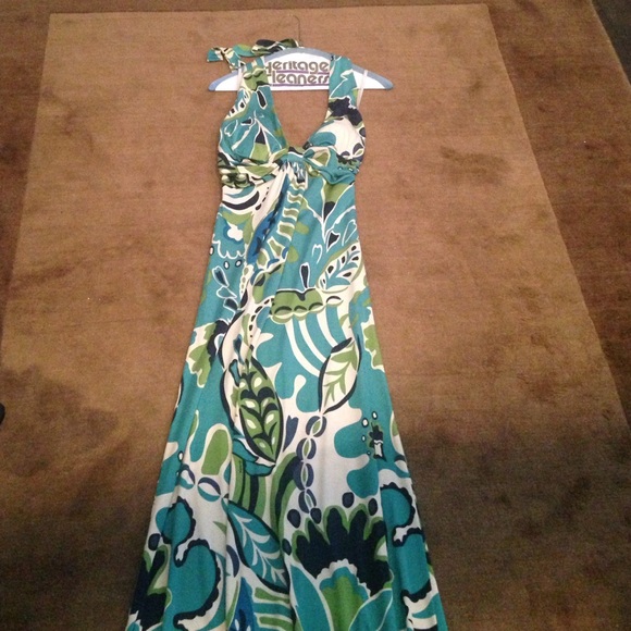 Beautiful green and blue halter maxi dress.