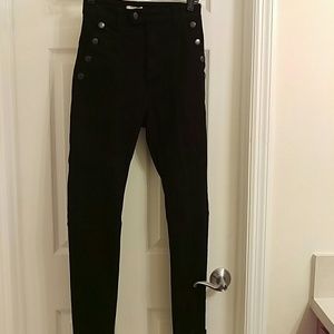 High waisted black skinny pants with silver button