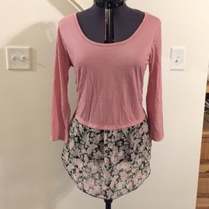 3 tops pink/flower print  & black/cheetah grey