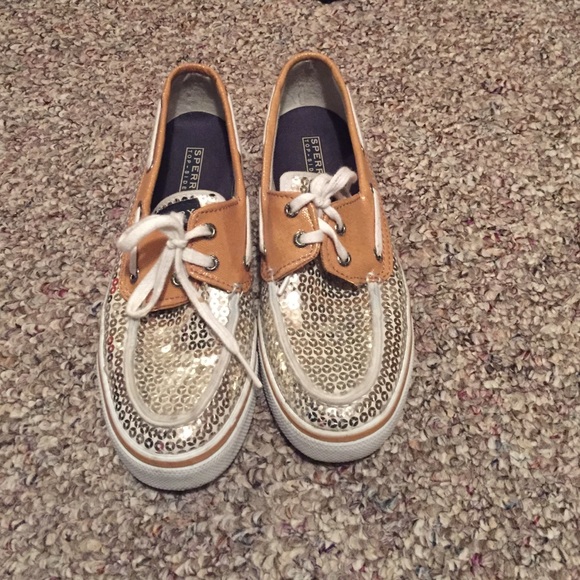 Gold sequined sperrys