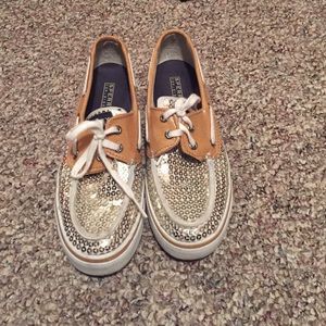 Gold sequined sperrys