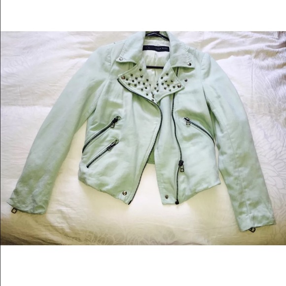 SOLD: ZARA Aqua Studded Jacket Sz Small Spring - Picture 2 of 4