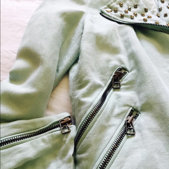 SOLD: ZARA Aqua Studded Jacket Sz Small Spring - Picture 4 of 4