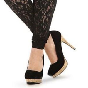 Black Velvet Stilettos with Faux Cork Heel