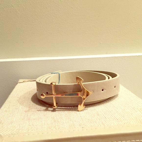 Nautical white leather belt w gold clasp