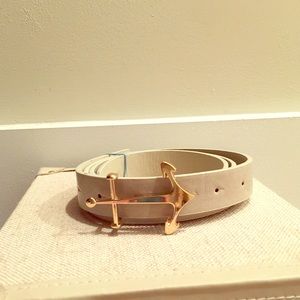 Nautical white leather belt w gold clasp