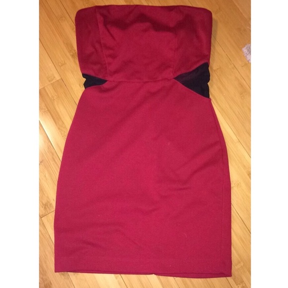 Red and Black Mesh Strapless Dress