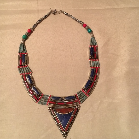 💕 Handmade real coral lapis turquoise necklace - Picture 2 of 4