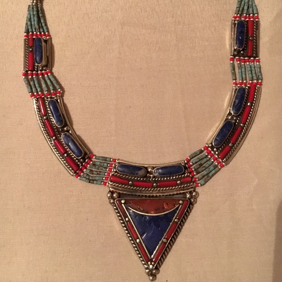 💕 Handmade real coral lapis turquoise necklace - Picture 3 of 4