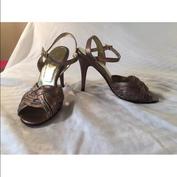 Versani bronze ankle strap high heels open toe 5